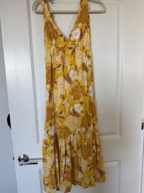 Abercrombie & Fitch Yellow Floral V-Neck Maxi Dress